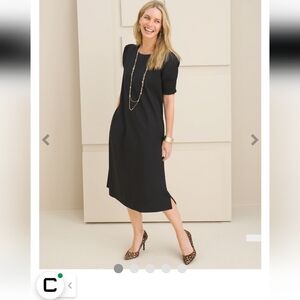 Chico's Black Midi Dress with Smocked Puff Sleeves